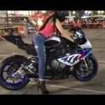 Sexy Girl Performing Burnout on BMW HP4 SuperBike.